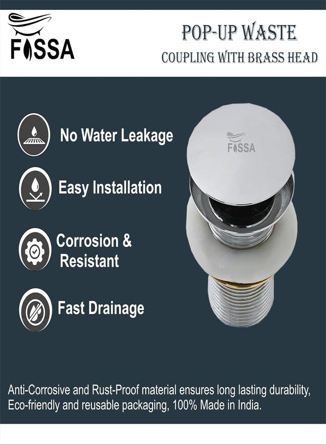 Fossa 3" Inch Brass Pop Up Waste Coupling with Smooth Push Button | Full Threaded Drain Outlet System for Basin & Sink | Durable Brass Body with Silver (Chrome Finish) - Image 2